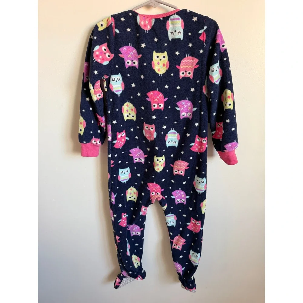 Absorba Girls Fleece Footed Pajamas Navy Blue Owl Star Print Sleepsuit 4T